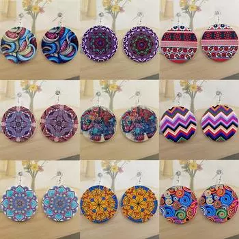 Мода Африканские круглые серьги-капли Круглые серьги Ювелирные изделия Натуральный Деревянный Цветок Карта Новые Подарки Шарм Женская Вечеринка Ручной Работы