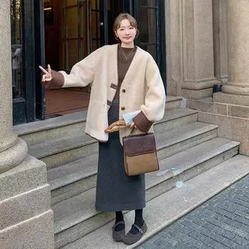 МОДА экологичный мех интегрированная овечья шерсть куртка женская зима 2024 новый маленький высококачественный темперамент короткий топ Одежда S