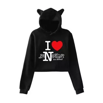 Мода Alec Benjamin Printed Kawaii Crop Top Hoodie Funny Cat Ear Cropped Short Sweatshirt Hooded Pullover Women Tops Streetwear XS белый