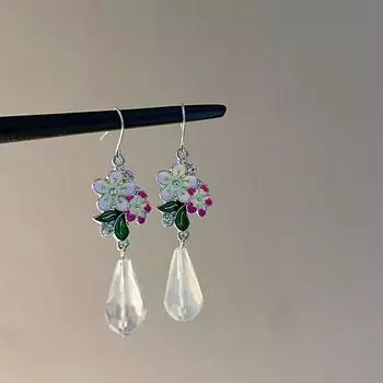 Мода элегантность цветы капли воды имитация нефрита серьги женские