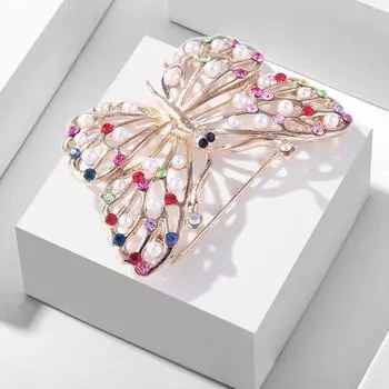 Мода All-Match Pearl Color Crystal Gold Coloren Бабочка Брошь Милый Насекомое Костюм All-Match Ювелирные Изделия