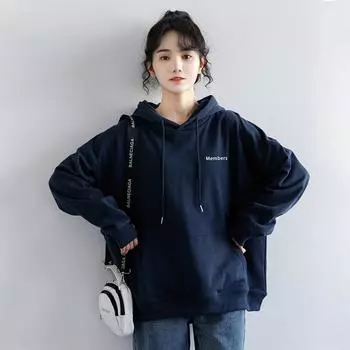 МОДА Американский ретро-хай-стрит модный бренд свитер с капюшоном женский алфавит универсальный темно-синий дизайн смысл нишевая пара одежда Одежда S светло-серый