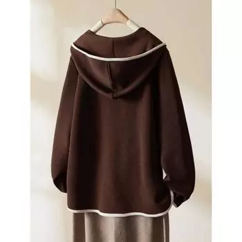 МОДА Американский свитер на молнии на половину длины для женщин весна-осень 2024 года, новый контрастный цвет, свободный топ с капюшоном, одежда S