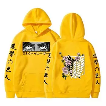 Мода Аниме Атака Титанов Эрен Йегер Глаза Принт Длинные Рукава Толстовки Harajuku Мультфильм Зимние Повседневные Женщины Мужчины Толстовки S