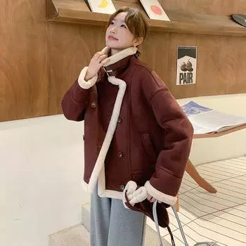 МОДА Анкара Красная свободная меховая интегрированная куртка из овечьего меха женская зимняя 2024 года новый дизайн утолщенная хлопковая одежда одежда S