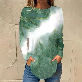 Мода арт дизайн женская футболка длинный рукав футболка топы свободная уличная одежда градиент женская мода длинный рукав S