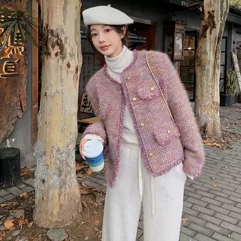 МОДА бахрома темперамент белый утиный пуховик женский корейская версия универсальный высококачественный твидовый маленький ароматный пуховик Одежда S