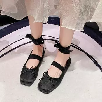 Мода балетные танцевальные туфли на плоской подошве с бантом женские сандалии дизайнер 2024 лето новый повседневный бренд женщины 35 чёрный