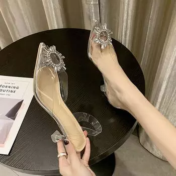 мода BCEBYL весна и осень мода новые сексуальные свадебные прозрачные банкетные удобные хрустальные женские туфли на высоком каблуке Zapatos Mujer 34 серебряный