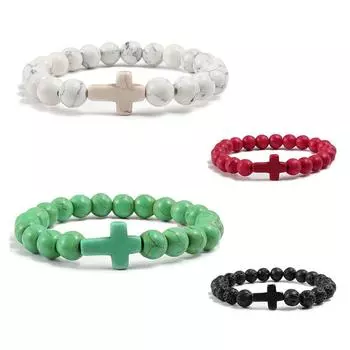 Мода Beanty Prayer 1PC Крест ручной работы Шарм Матовый ювелирный подарок для мужчин и женщин Браслет из бисера Браслеты из натурального камня