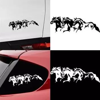 Мода Бег Лошади Светоотражающий ПЭТ Клей Наклейка Автомобиль Наклейка Декор Транспортного средства чёрный