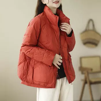 МОДА Белый утиный пух 2024 Зима Новый литературный ретро-пух женский облегающий средний и верхний сзади зимняя одежда S кофейный