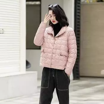 МОДА Белый утиный пух легкий пуховик женский 2024 новый темперамент воротник стойка маленькая мода иностранный стиль короткая трендовая одежда M хаки