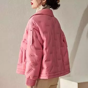 МОДА Белый утиный пух женские короткие 2024 зимние маленькие теплые легкие хлебные одежды свободные с капюшоном модные одежды S розовый