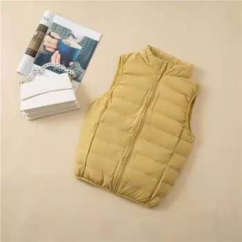 МОДА Бесшовный пуховый жилет 2024 зима женский легкий и тонкий короткий жилет подкладка пуховик зимняя куртка Одежда S белый