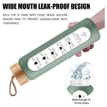 Бутылка для воды Yousheng, 1000 мл, с широким горлышком, герметичная, из высокого боросиликата, многофункциональное мотивационное стекло для воды с рукавом для дома зелёный