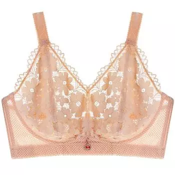 мода без стального обода тонкая полная чашка ультратонкая грудь маленькая нижнее белье женское летнее сборка антипровисающий бюстгальтер 75B серый