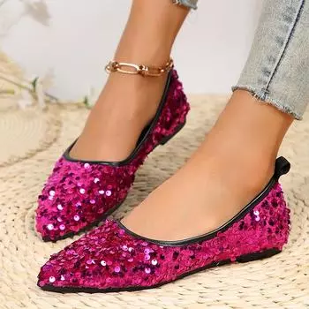 мода блестящие заостренные носки женские туфли на плоской подошве осенняя модная спортивная обувь 2024 новые повседневные кроссовки удобные для ходьбы Mujer Zapatos 35 вино красного