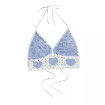 Мода богемный стиль сексуальный крючок с вышивкой цветок топ вязаный слинг пляжный бикини бюстгальтер