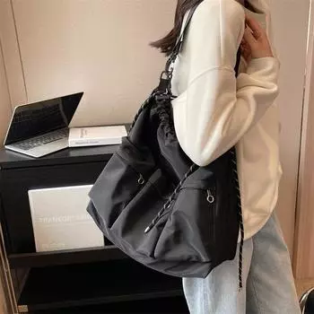 МОДА Большая черная нейлоновая сумка через плечо унисекс с несколькими карманами, дорожные сумки на веревке для женщин, модные сумки, кошельки чёрный