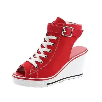 мода Большие размеры Летние танкетки Холщовые туфли Женские босоножки на платформе Женские дышащие туфли с открытым носком Повседневная обувь Женские босоножки на платформе 35 чёрный