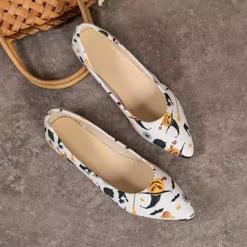 мода Большие размеры Женская обувь Слипоны Женские балетки Горячая Распродажа Повседневные балетки Женские принты Острый носок Небольшие мягкие туфли на подошве Женские 35 белый