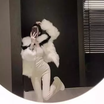 МОДА большой лацкан искусственный мех шуба женская зимняя новая хлопковая утолщенная иностранная пушистая мода корейская версия короткая Одежда S 90-50 kg белый