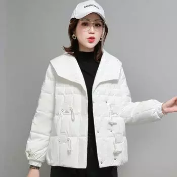 МОДА большой лацкан легкий пуховик женский короткий 2024 новая зимняя мода иностранная маленькая роговая пряжка Одежда M
