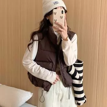 МОДА Большой размер хлопковый жилет женский 2024 осень и зима новый воротник-стойка короткий хлопковый жилет верхняя одежда M