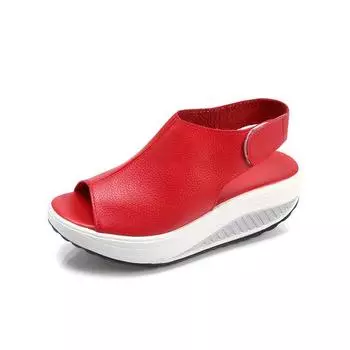 Мода Большой размер Новое поступление Мода Женские сандалии Липучка Женские сандалии на платформе Туфли на танкетке Большой размер 35-43 Дропшиппинг 5 красный