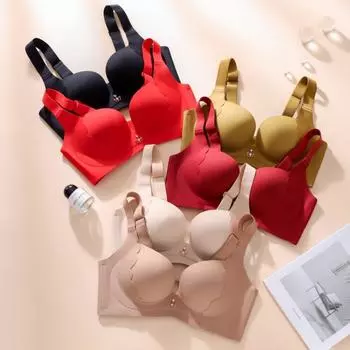 мода Большой размер тонкое нижнее белье женское бесшовное стальное кольцо бюстгальтер собранный антипровисающий бюстгальтер 75C чёрный