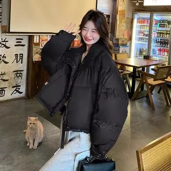 МОДА бордовый супер красивый стоячий воротник белый утиный пуховик женский зимняя новая маленькая короткая утолщенная куртка хлеб Одежда S бордовый