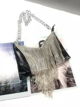 Мода, борода из бриллиантов ручной работы, ожерелье в форме луны, кожаная женская сумка, тяжелая металлическая новая сумка через плечо чёрный