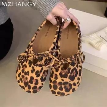 мода Bow Leopard женские замшевые туфли на плоской подошве лоферы обувь осень новая мода повседневная обувь женская 2024 трендовая обувь для ходьбы уютная Mujer Zapatos 35 цветной печати леопарда