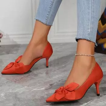 мода Bow Mid Heels каблуки женские туфли с острым носком женские 2024 тренд осень мода новые босоножки для вечеринок туфли на высоком каблуке сексуальное платье Mujer Zapatos 36 чёрный