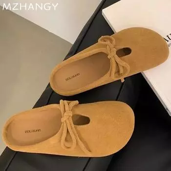мода Bow Женщины Плоские туфли Мюли Тапочки Осенняя мода Повседневная обувь Женщины 2024 Тренд Прогулочная обувь Сандалии Уютное платье Mujer Zapatos 35