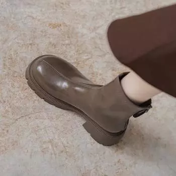 мода Британский стиль женские ботильоны модные молнии современные короткие ботинки осень зима дамы лаконичные толстые каблуки обувь 35 коричневый
