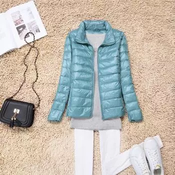 МОДА [Цена на одежду] Осень-зима легкий тонкий тонкий женский пуховик короткий воротник-стойка женская одежда куртка больших размеров S белый