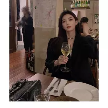 МОДА черный блейзер женский осенний высококачественный жареный уличный корейский вариант свободный повседневный костюм маленький Одежда S чёрный