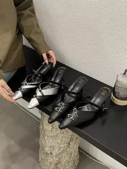 Мода Черный Серебряный Женские Сандалии Шлепанцы Тапочки Лето Уличная Вечеринка Платье Туфли Женские Тонкие Высокие Каблуки Дизайн Бантик Слипоны Сексуальные Офис 5.5 серебряный