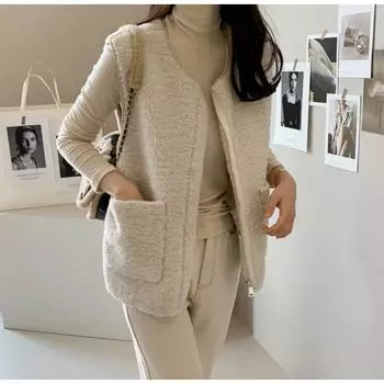 МОДА chic2024 темперамент овечья шерсть полупальто жилет меховой интегрированный жилет Одежда one size fits all хаки