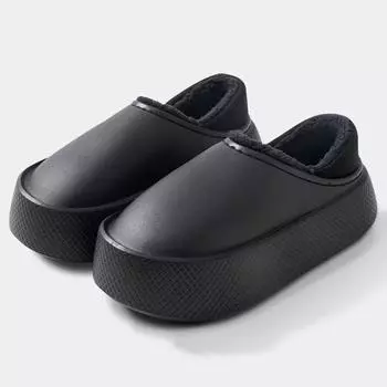 мода Comwarm Home Fashion Толстая подошва плюшевые тапочки для женщин зимние теплые меховые пушистые тапочки для улицы водонепроницаемая платформа хлопковая обувь 36-37(8.8-9 inch)