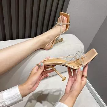 Мода Crystal Clear клип носок современные сандалии женские шлепанцы сандалии шпильки высокие каблуки туфли женские talon transparente femme 5 абрикосовый