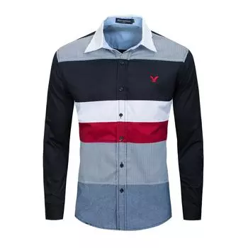 Мода Цвет Соответствует Европейская Мужская Рубашка Повседневная Свободная Рубашка с Длинным Рукавом 215 S