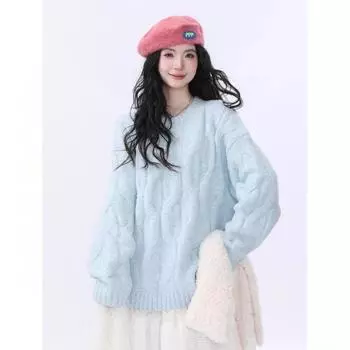 МОДА цветная пряжа конопля цветок свитер женский тренд свободный универсальный пара топ мягкий вощеный вязаный свитер зимняя одежда one size fits all