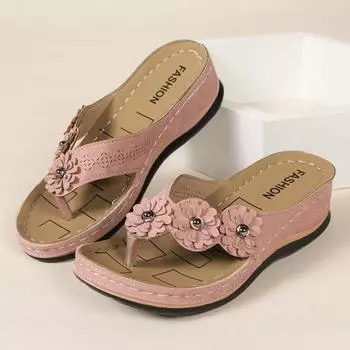 мода Цветок на Цветке Танкетка Женские Туфли Тапочки Женские Летние Шлепанцы Med Резиновые Шлепанцы Платформа Слайды Большой Размер 2024 Гавайская Ткань 35 коричневый