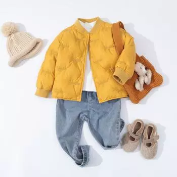 МОДА Детская куртка-пуховик для мальчиков и девочек с вышивкой, короткая, прессованная, резиновая, детская, бейсбольный воротник, куртка с капюшоном, одежда Tide 110 recommended height 85-100cm