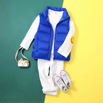 МОДА Детская куртка-пуховик жилет 2024 новый зимний утепленный для мальчиков и девочек средний и старший детский короткий пуховик куртка Одежда 110cm жёлтый