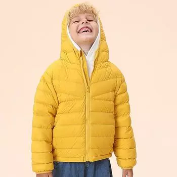 МОДА детская одежда детская легкая тонкая с капюшоном пуховая 2024 новая для мальчиковдевочек зимняя теплая средняястаршая детская одежда для малышей 110cm белый