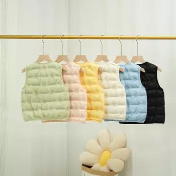 МОДА Детская пуховая куртка подкладка 2024 и зимняя новая школьная форма детский легкий пуховик куртка подкладка жилет модная одежда 110cm светло-зеленый